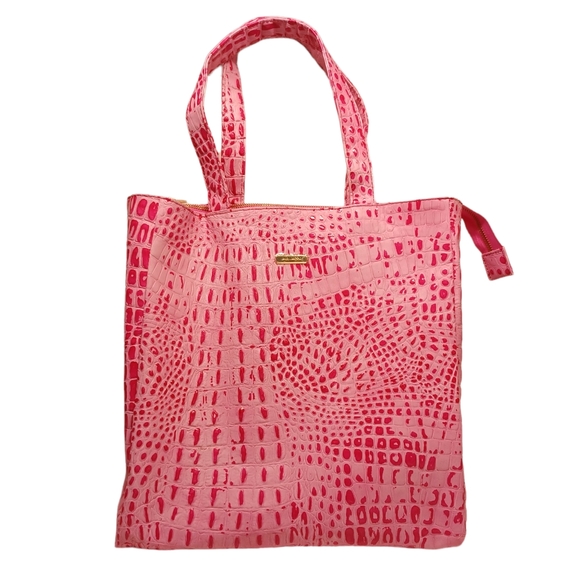 NEW BABYLISS PRO Pink Hot Pink Faux Reptile Print Tote Bag Zipper Top Purse - Picture 2 of 13